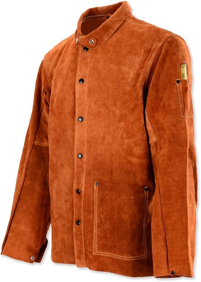 QeeLink Leather Welding Work Jacket Flame-Resistant Heavy Duty Split Cowhide Leather Welder Jackets for Men  Women