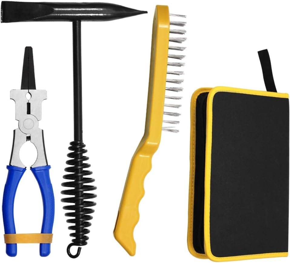 SPEEDWOX 4PCS Multi Function Mig Welding Pliers Set Chipping Hammer 6 Row Wire Scratch Brush Storage Pouch Professional Welding Tools