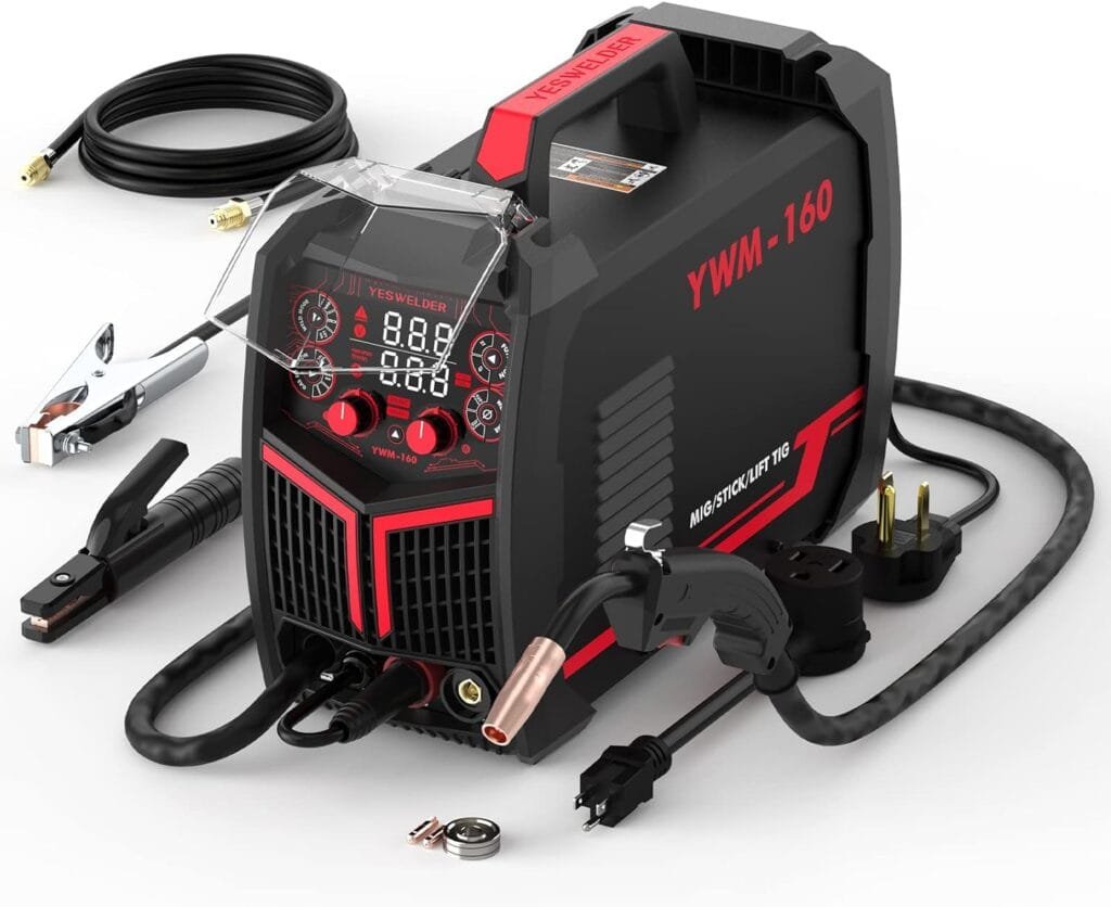 YESWELDER Gas Gasless 160A multiprocess MIG Welder，Flux Cored/MIG/Lift TIG/Stick ARC Welder 4 in 1 Welding Machine，Synergic Control 110V/220V Dual Voltage