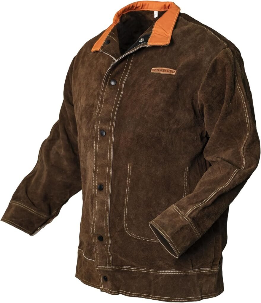 YESWELDER Leather Welding Jacket for Men Women，Heavy Duty Welder Jacket，Heat Flame Resistant Welding Coat